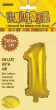 Load image into Gallery viewer, Numeral Foil 14" Package Gold Numbers Balloon