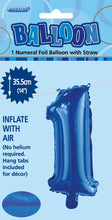 Load image into Gallery viewer, Numeral Foil 14" Package Blue Numbers Balloon
