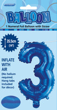 Load image into Gallery viewer, Numeral Foil 14" Package Blue Numbers Balloon