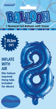 Load image into Gallery viewer, Numeral Foil 14" Package Blue Numbers Balloon