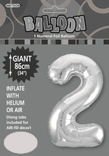 Load image into Gallery viewer, Numeral Foil 34" Package Silver Numbers Balloon Numbers 0-9
