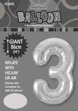 Load image into Gallery viewer, Numeral Foil 34" Package Silver Numbers Balloon Numbers 0-9