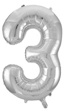 Load image into Gallery viewer, Numeral Foil 34" Package Silver Numbers Balloon Numbers 0-9
