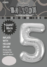 Load image into Gallery viewer, Numeral Foil 34" Package Silver Numbers Balloon Numbers 0-9