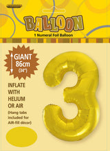 Load image into Gallery viewer, Numeral Foil 34" Package Gold Numbers Balloon Numbers 0-9