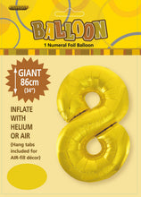 Load image into Gallery viewer, Numeral Foil 34" Package Gold Numbers Balloon Numbers 0-9