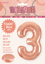 Load image into Gallery viewer, Numeral Foil 34" Package Rose Gold Numbers Balloon Numbers 0-9