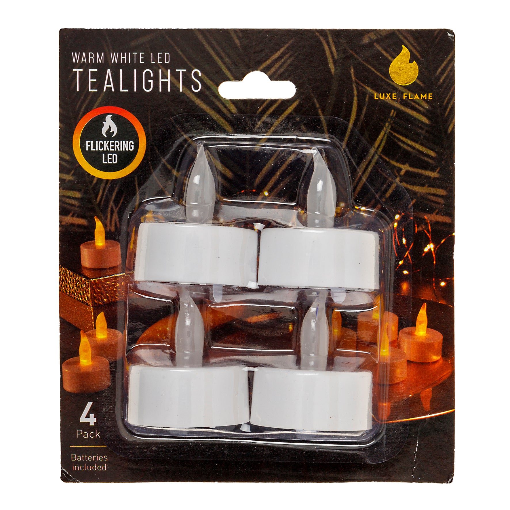 Battery Operated Tea Lights Pk4 Warm White LED Hot Dollar Newtown