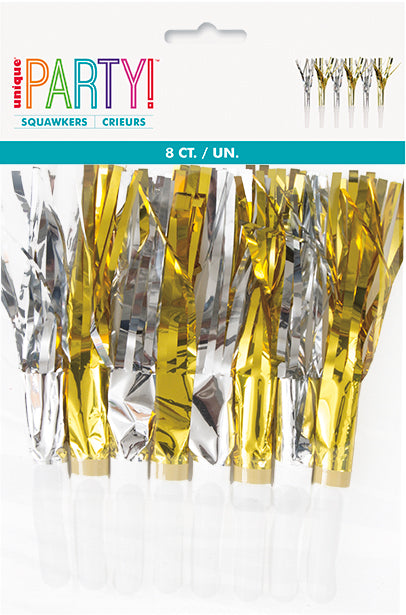 8 FRINGE SQUAWKERS - GOLD & SI Supplier: Meteor Party