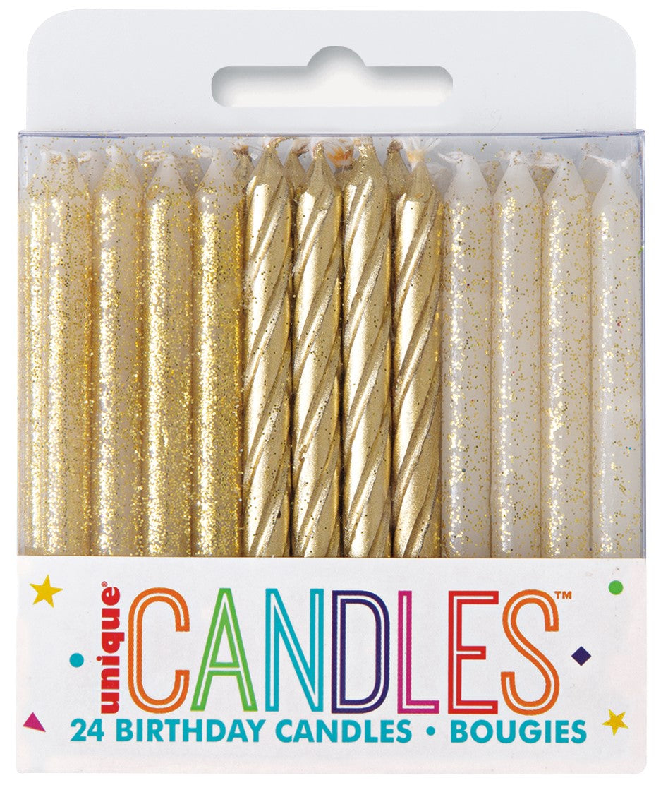 24 SPIRAL CANDLES - Glitter and Gold