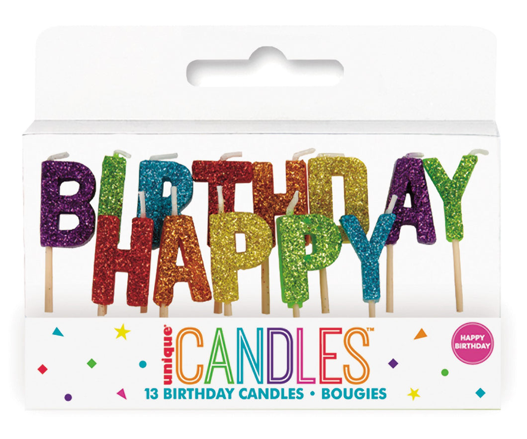 Rainbow GLITTER HAPPY BIRTHDAY CANDLES