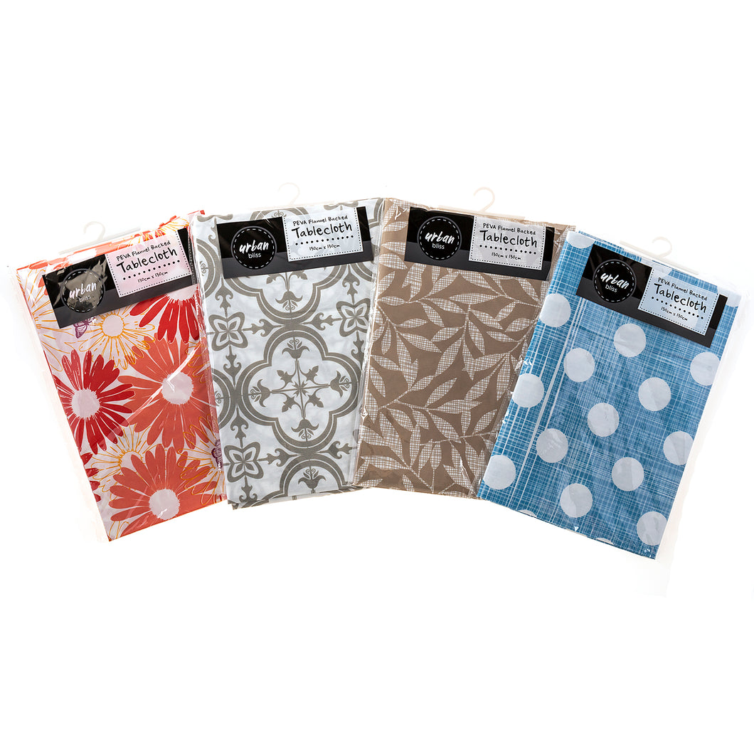Tablecloth PEVA w Flannel Back 60gsm Various Sizes