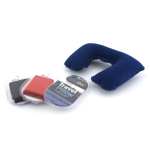 Travel Cushion Inflatable 35x25cm 3 Clr Blk Red Blue