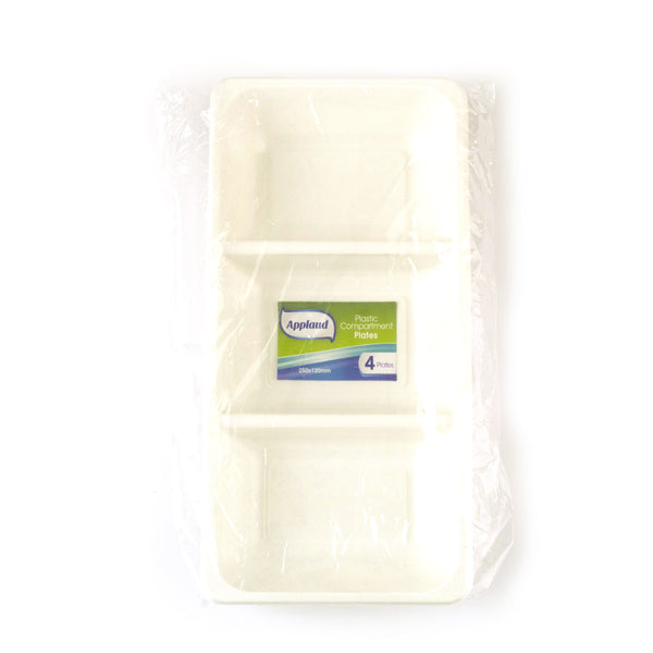 Plate 3 Compartment Plastic 250x120mm White Pk4