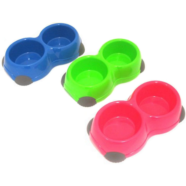 Pet Bowl Double with Antiskid Feet 3 Assorted Colours