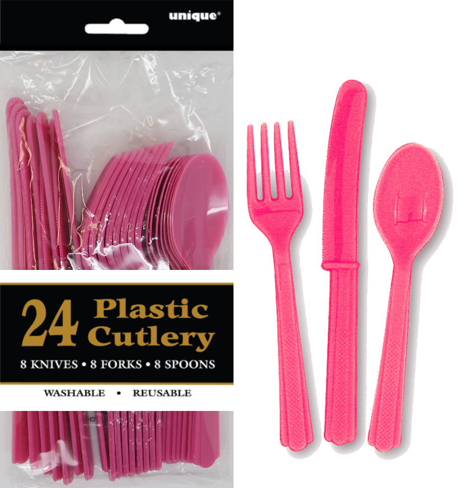 HOT PINK 24 ASSORTED CUTLERY
