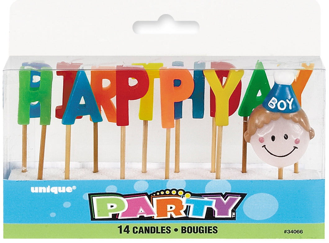 14 HAPPY BIRTHDAY BOY CANDLES