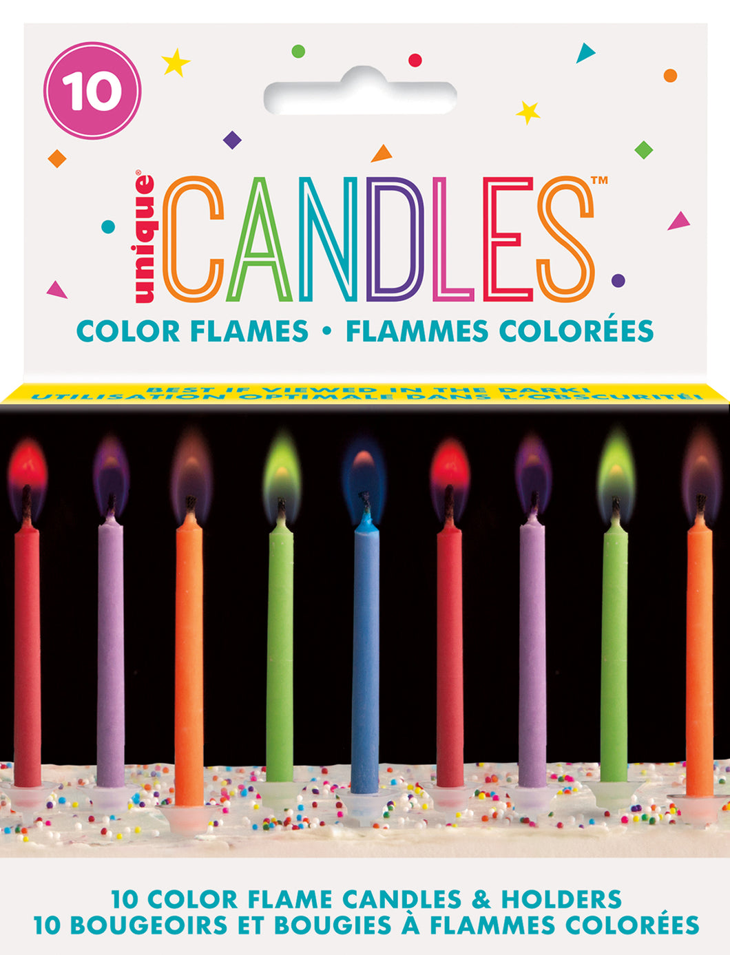 10 COLOUR FLAME CANDLES W/HLDS