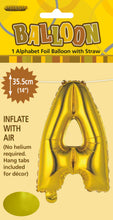 Load image into Gallery viewer, Alphabet Foil (A-Z) 14&quot; inch Package Gold   Letters: A-Z
