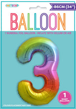 Load image into Gallery viewer, Numeral Foil 34&quot; Package RAINBOW Numbers Balloon  Numbers 0-9
