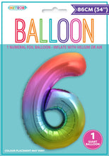 Load image into Gallery viewer, Numeral Foil 34&quot; Package RAINBOW Numbers Balloon  Numbers 0-9
