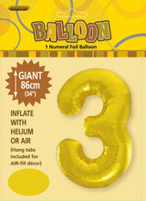Load image into Gallery viewer, Numeral Foil 34&quot; Package Gold Numbers Balloon  Numbers 0-9
