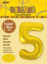 Load image into Gallery viewer, Numeral Foil 34&quot; Package Gold Numbers Balloon  Numbers 0-9
