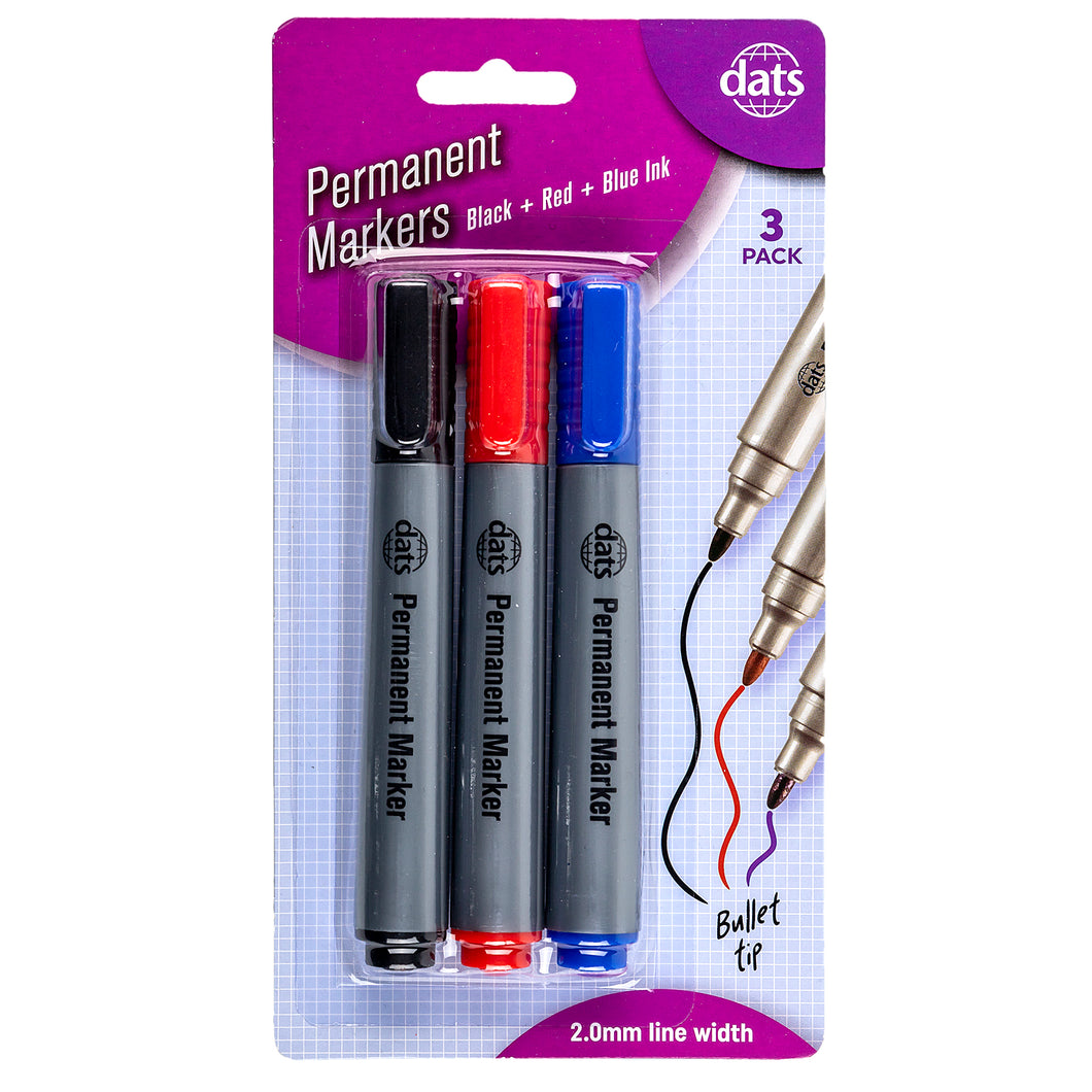 Marker Permanent 3pk Mixed Black Blue Red Ink