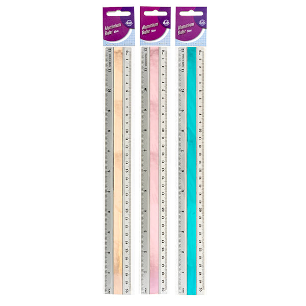 Ruler 30cm Aluminium Silver w Asstd Centre Cols