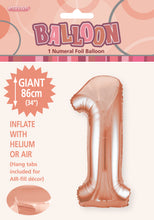 Load image into Gallery viewer, Numeral Foil 34&quot; Package Rose Gold Numbers Balloon  Numbers 0-9

