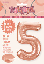 Load image into Gallery viewer, Numeral Foil 34&quot; Package Rose Gold Numbers Balloon  Numbers 0-9
