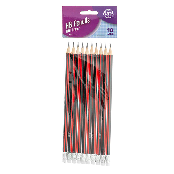 Pencil Black & Red Barrel HB 10pk w Eraser