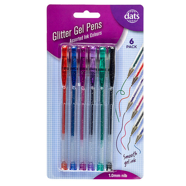 Pen Gel 6pk Mixed Glitter Ink Colours