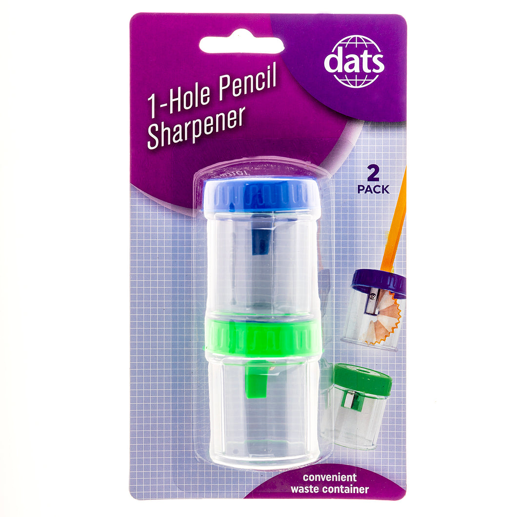 Sharpener Pencil Cylinder 1 Hole 2pk Mixed Cols