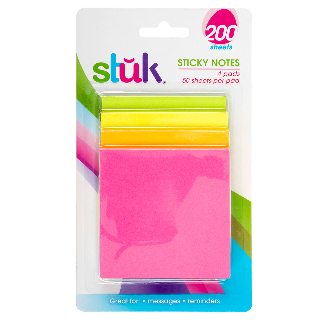 Note Sticky 76x76mm 50 Sheets x 4pads Mixed Cols Total 200sh