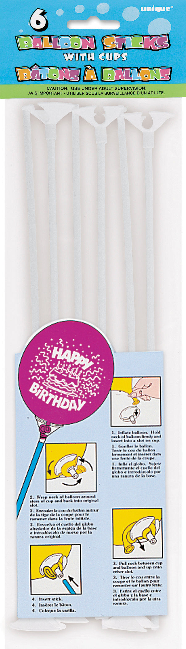 6 Balloon STICKS & CUPS - WHITE
