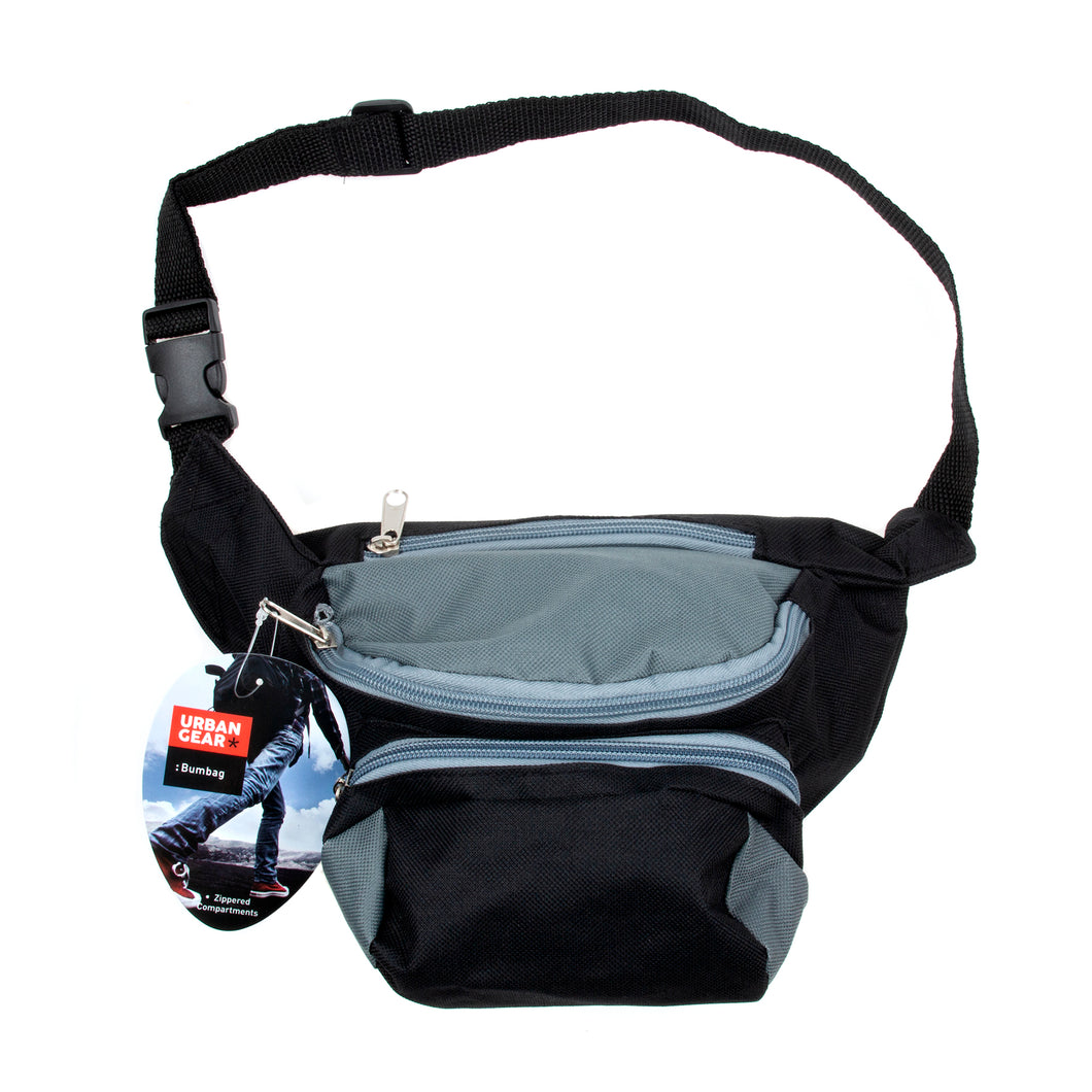 Travel Bum Bag 34.5x20cm 2 Cols Black and Grey
