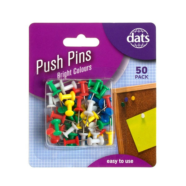 Pin Push Assorted Colours 50pk