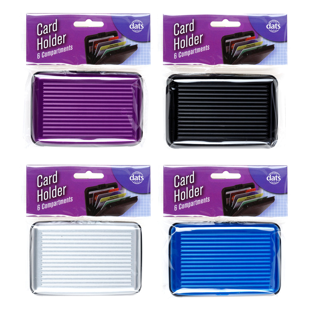 Card Holder Aluminium Case w 6 Compartments 4 Asstd Cols