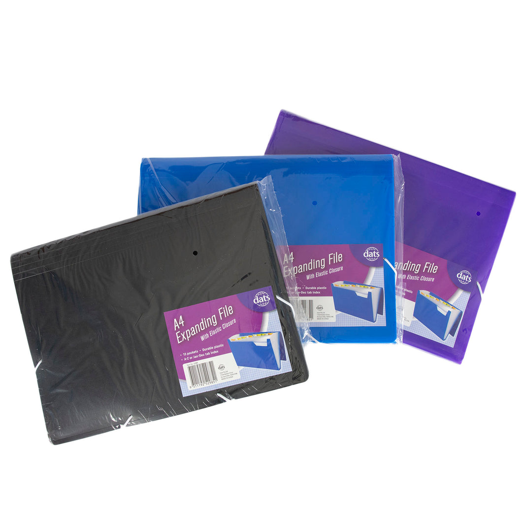 File Expanding PP A4 13Pockets w Elastic Closure Asstd Cols