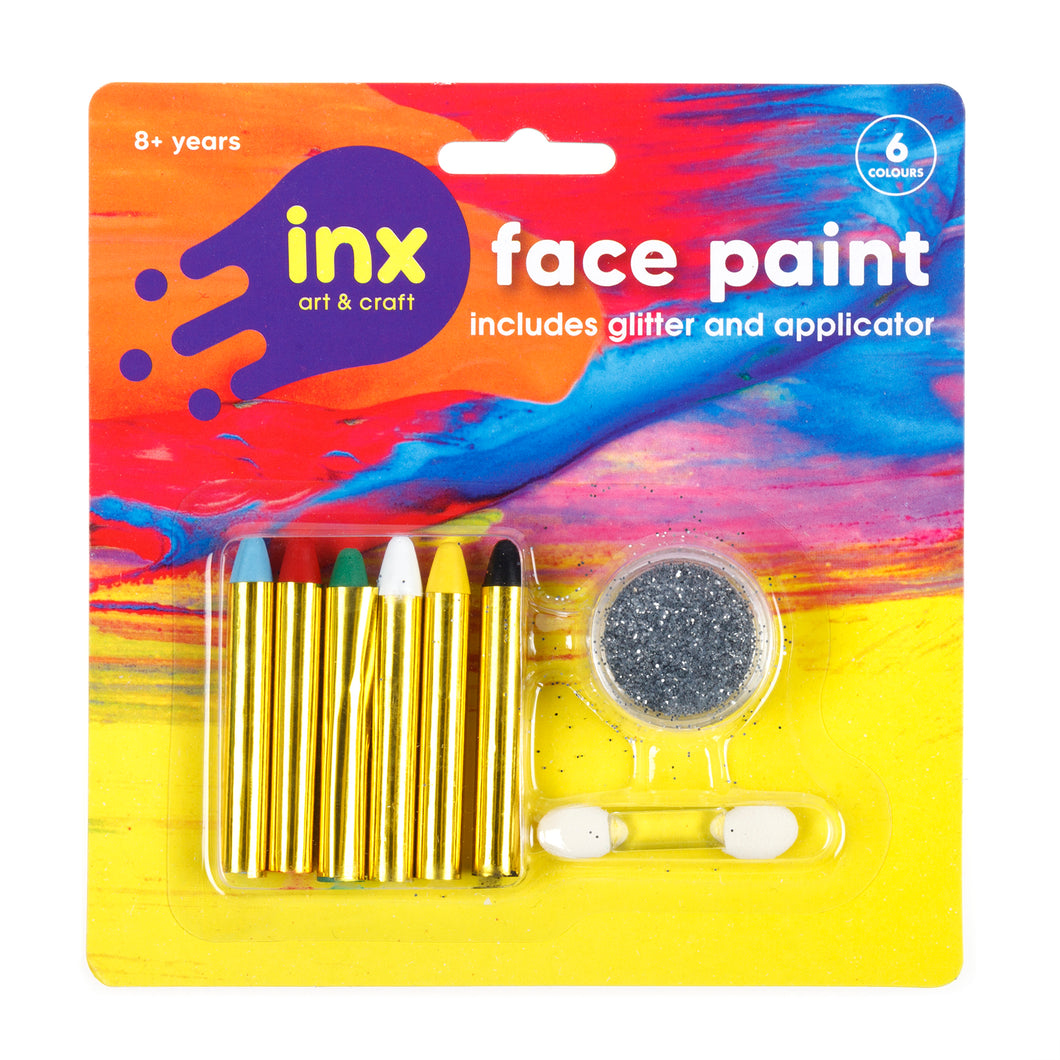 Paint Face Set w 6 Crayons Glitter and Foam Brush