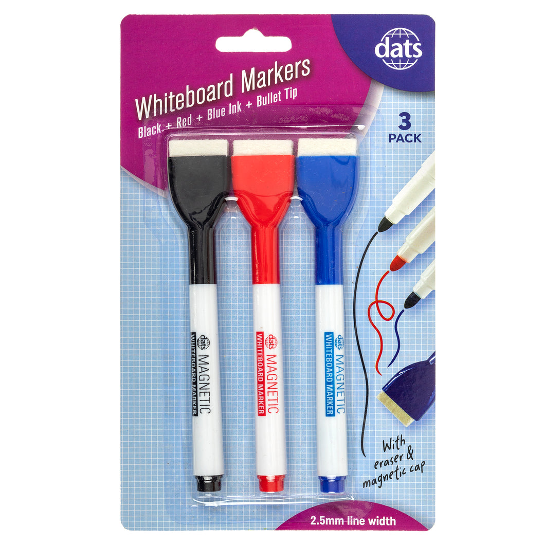 Marker Whiteboard 3pk Mixed Black Blue Red Ink w Erasers