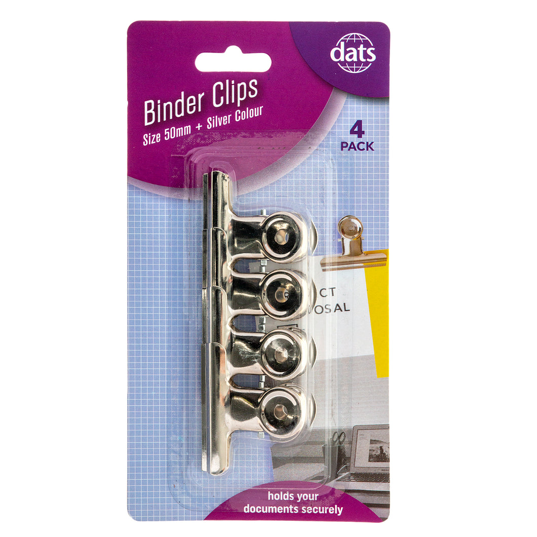 Clip Binder Silver 50mm 4pk