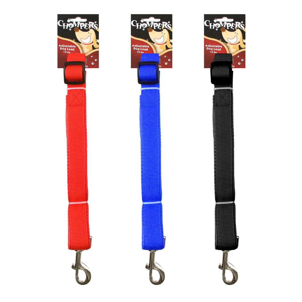 Lead Dog Adjustable 1.2-2m x 2.5cm Cushion Grip 3 Asst Cols