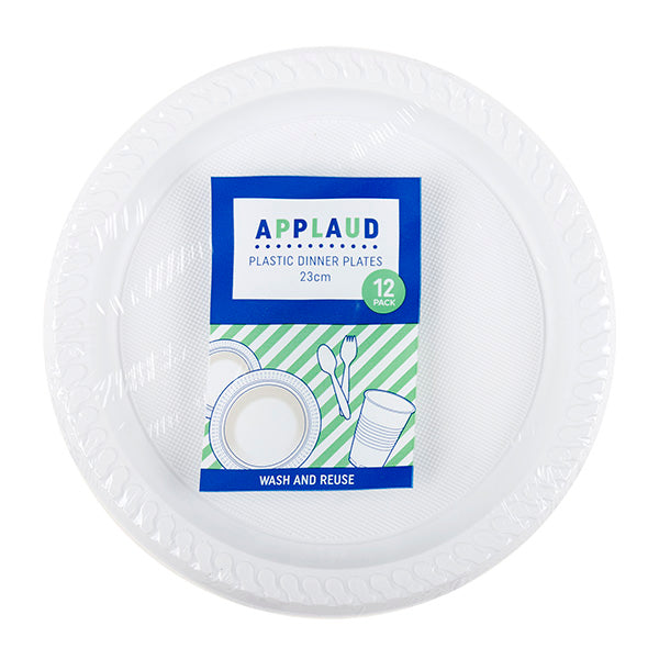 Plate Dinner Plastic White 23cm Pk12