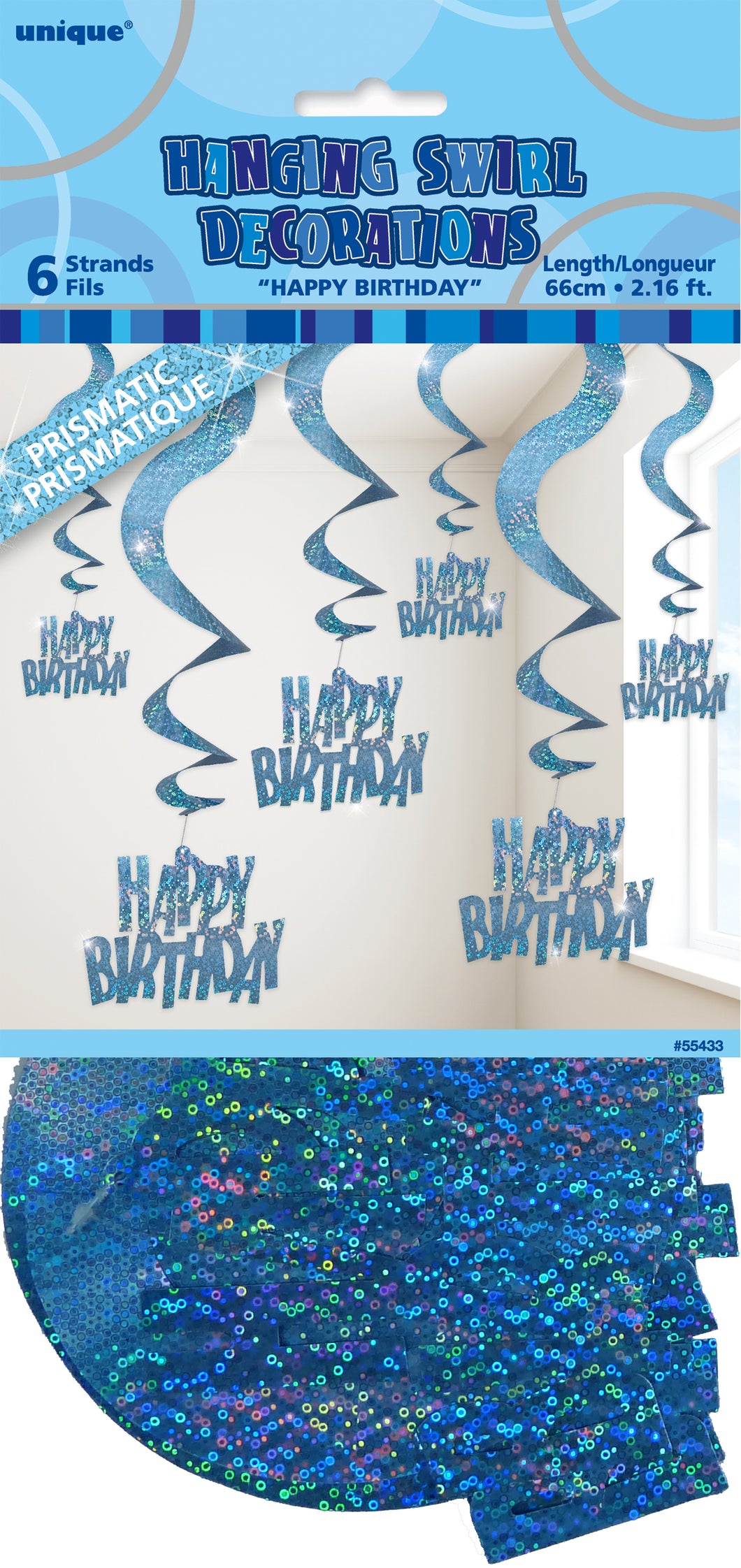 GLITZ BLUE 6 Happy Birthday SWIRLS