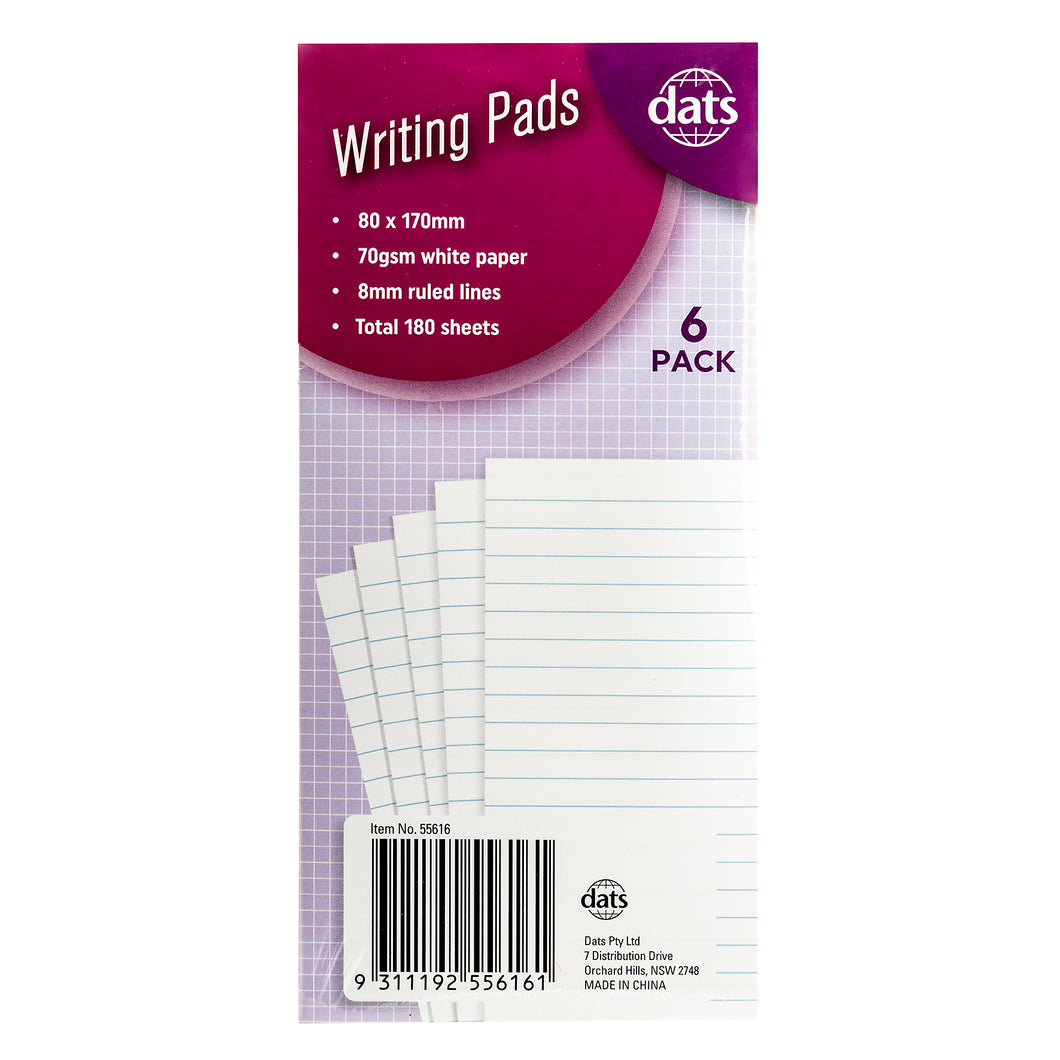 Pad Paper Writing 80x170mm 6pk Total 180sh 70gsm Ruled