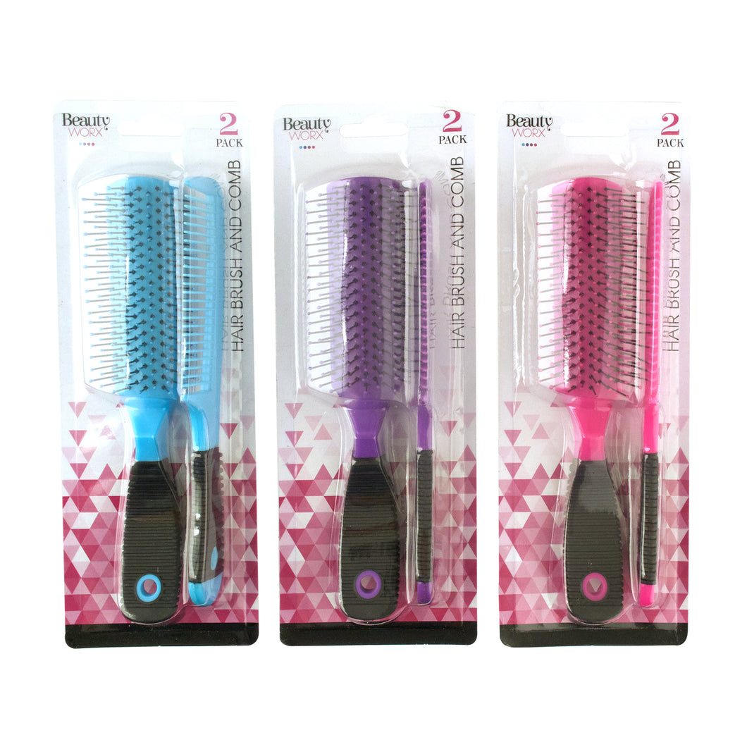 Hair Brush and Comb Set Pk2 3 Asstd Cols