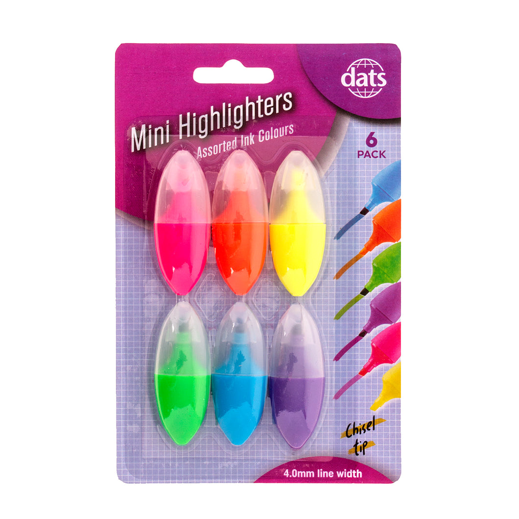 Highlighter Mini 6pk Fluro Mixed Colours Chisel Tip