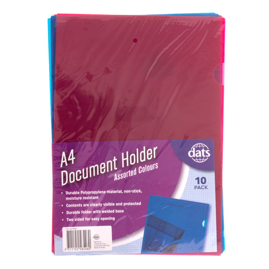 Document File Holder PP A4 10pk Mixed Cols